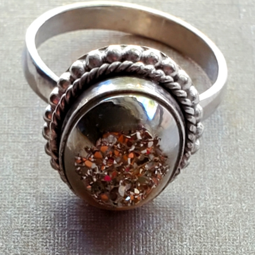 Drury Ornate Faux Silver Ring Size  7‎